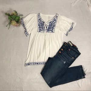 Embroidered Peasant Top